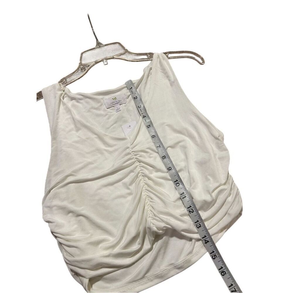 Live in the Moment Women's Ivory Ruched Sleeveless V-Neck Tank Top L - Picture 6 of 7